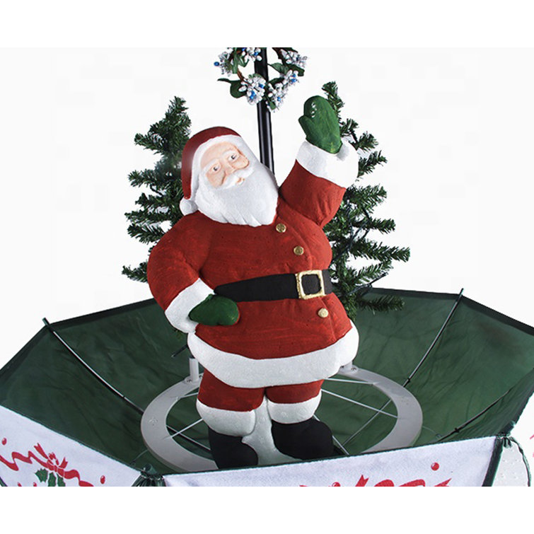 The Holiday Aisle® 29" Musical Snowing Christmas Tree, Santa Family Scene With Green Umbrella